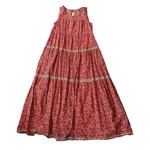 Max Studio Midi Dress Cottagecore Floral Red Tiered Flowy Medium